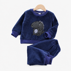 Girls long sleeve fleece pyjama set with blue dinosaur print
