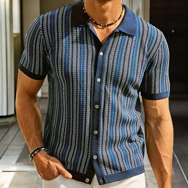 Men's Button-Down Shirt in Organic Cotton Blend Herringbone