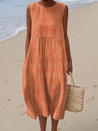 Women's Sleeveless Midi Dress with Pattern Print