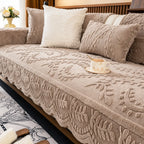 Plush Non-Slip Sofa Cover with Embossed Botanical Texture
