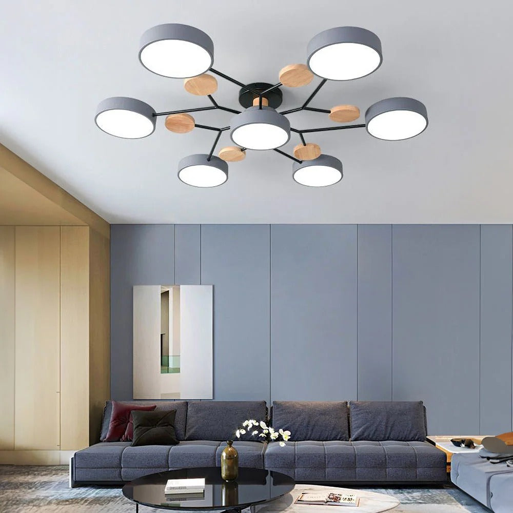 Round Iron Semi-Flush Ceiling Light - LED Chandelier Fixture