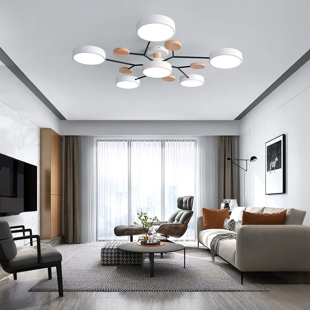Round Iron Semi-Flush Ceiling Light - LED Chandelier Fixture