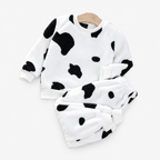 Girls long sleeve fleece pyjama set with white cow print