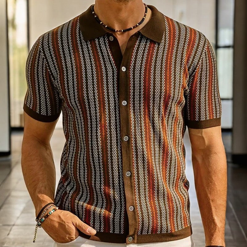 Men's Button-Down Shirt in Organic Cotton Blend Herringbone