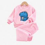 Girls long sleeve fleece pyjama set with pink dinosaur print