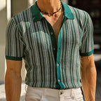 Men's Button-Down Shirt in Organic Cotton Blend Herringbone