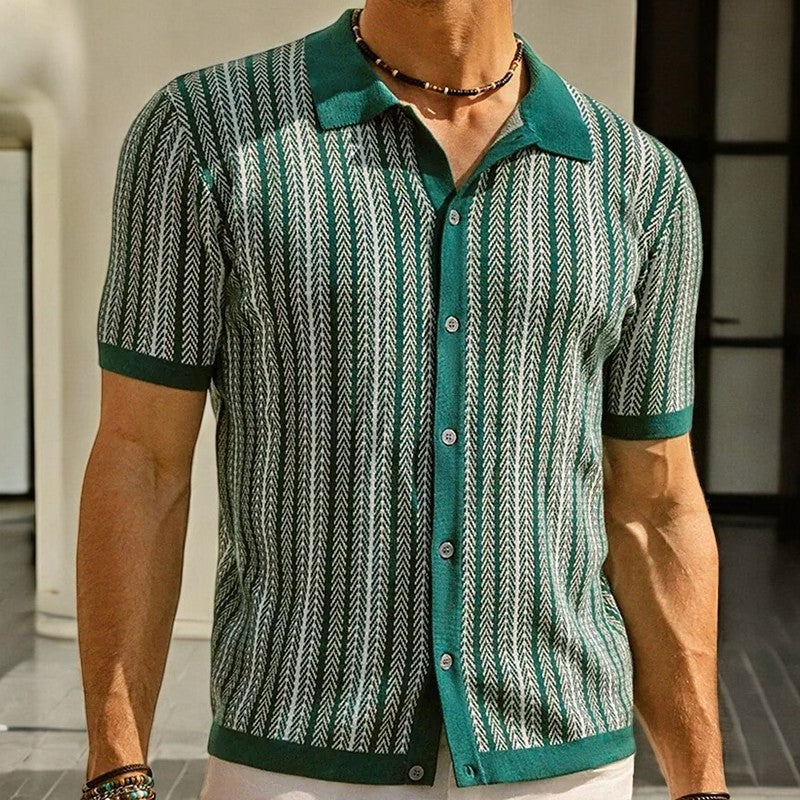Men's Button-Down Shirt in Organic Cotton Blend Herringbone
