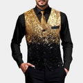 Men's Glitter Waistcoat with Satin Lapel - Gold Formal Vest