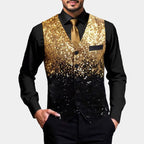 Men's Glitter Waistcoat with Satin Lapel - Gold Formal Vest
