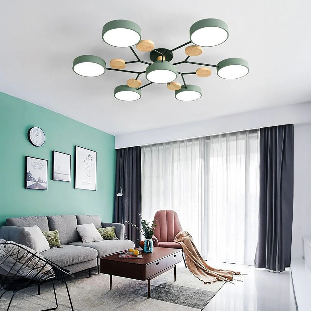 Round Iron Semi-Flush Ceiling Light - LED Chandelier Fixture