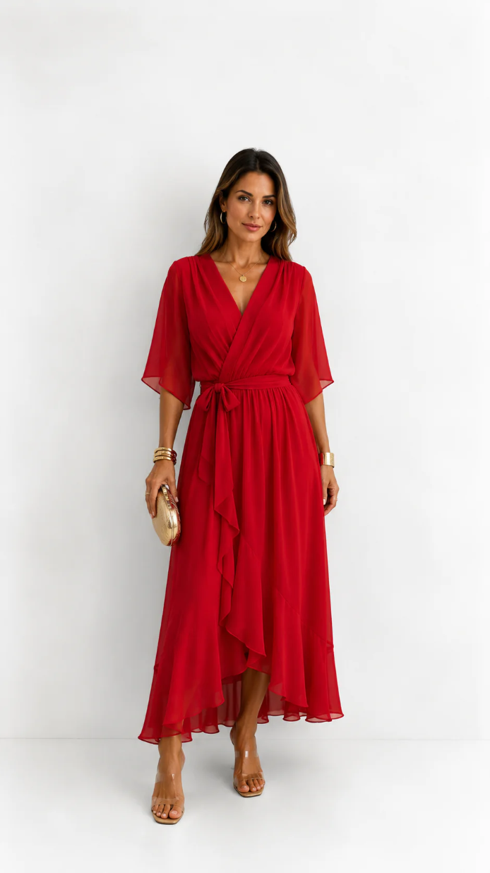 Women's Chiffon Wrap Dress - Flowy Cocktail Dress