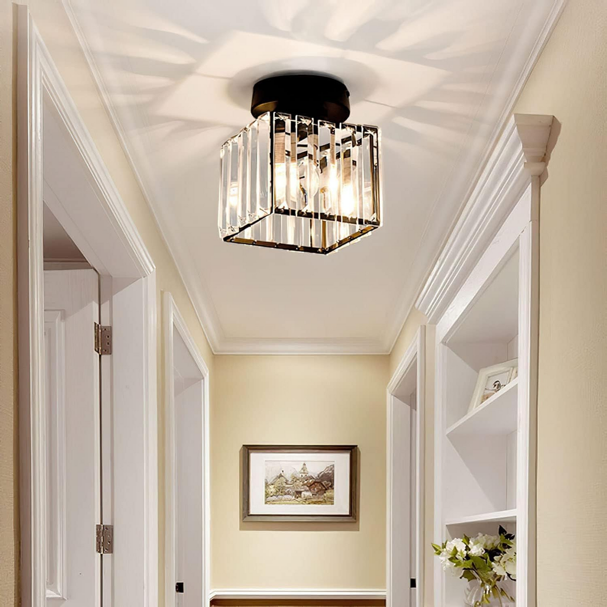Flush Mount Ceiling Light with Crystal Shade for Hallway and Living Room