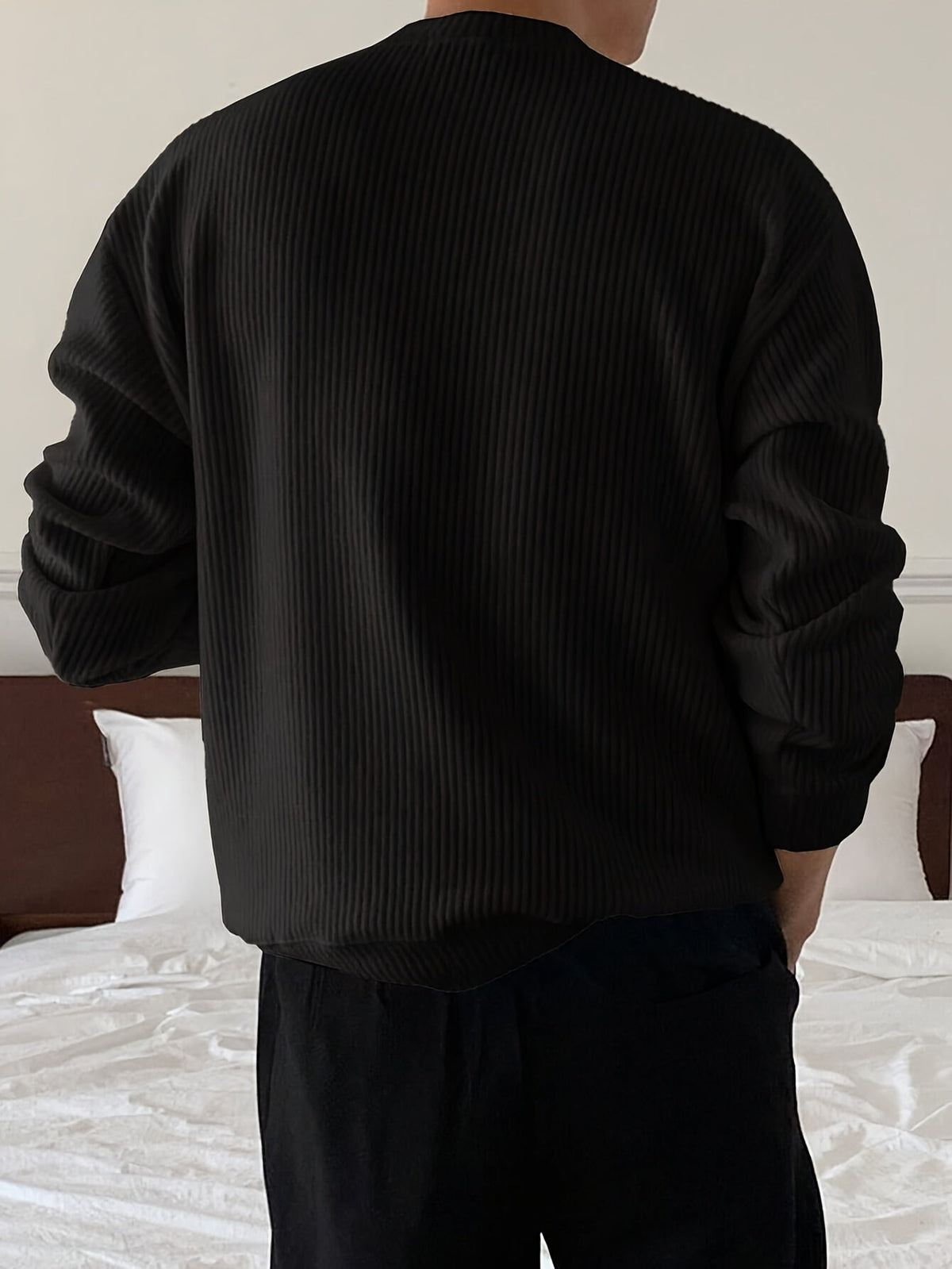 Men's Ribbed Crew-Neck Sweater - Loose Fit Knit Pullover