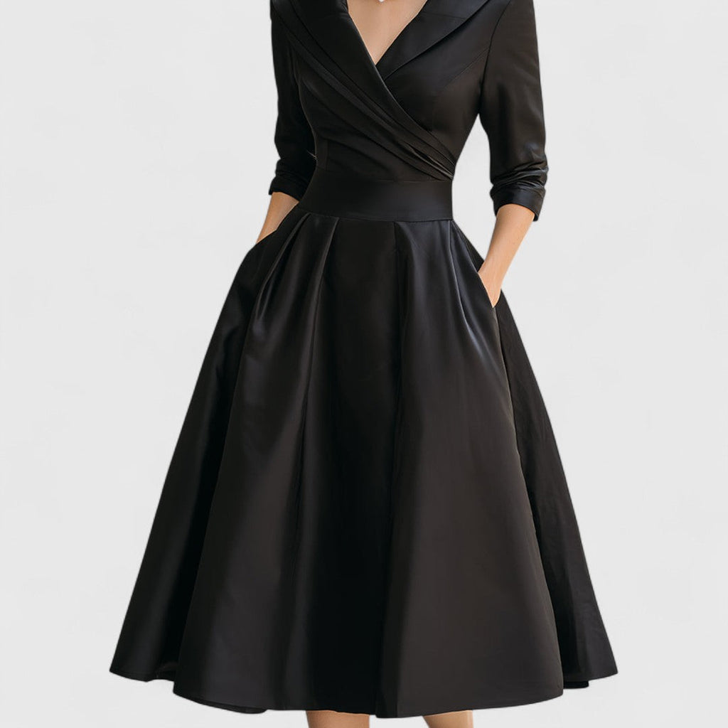 Women's Midi Dress with V-Neck and Wrap-Style Waist