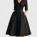 Women's Midi Dress with V-Neck and Wrap-Style Waist