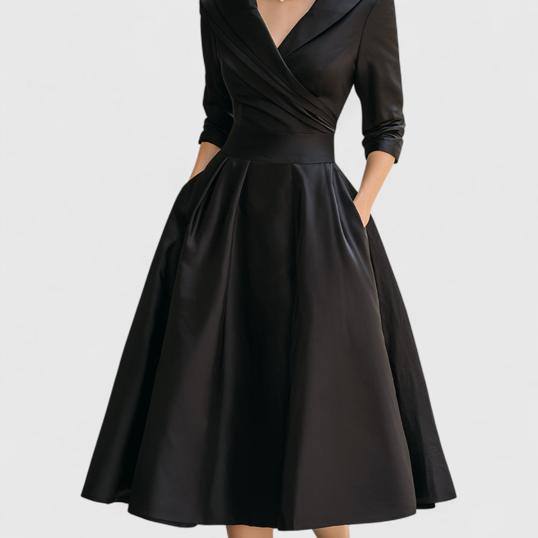 Women's Midi Dress with V-Neck and Wrap-Style Waist