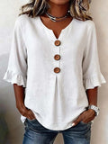 Women's Ruffle Sleeve Blouse with Button Front