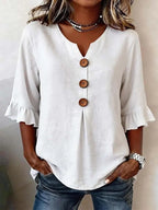 Women's Ruffle Sleeve Blouse with Button Front
