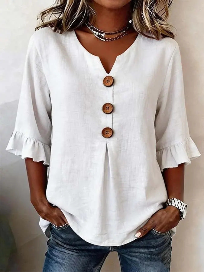Women's Ruffle Sleeve Blouse with Button Front