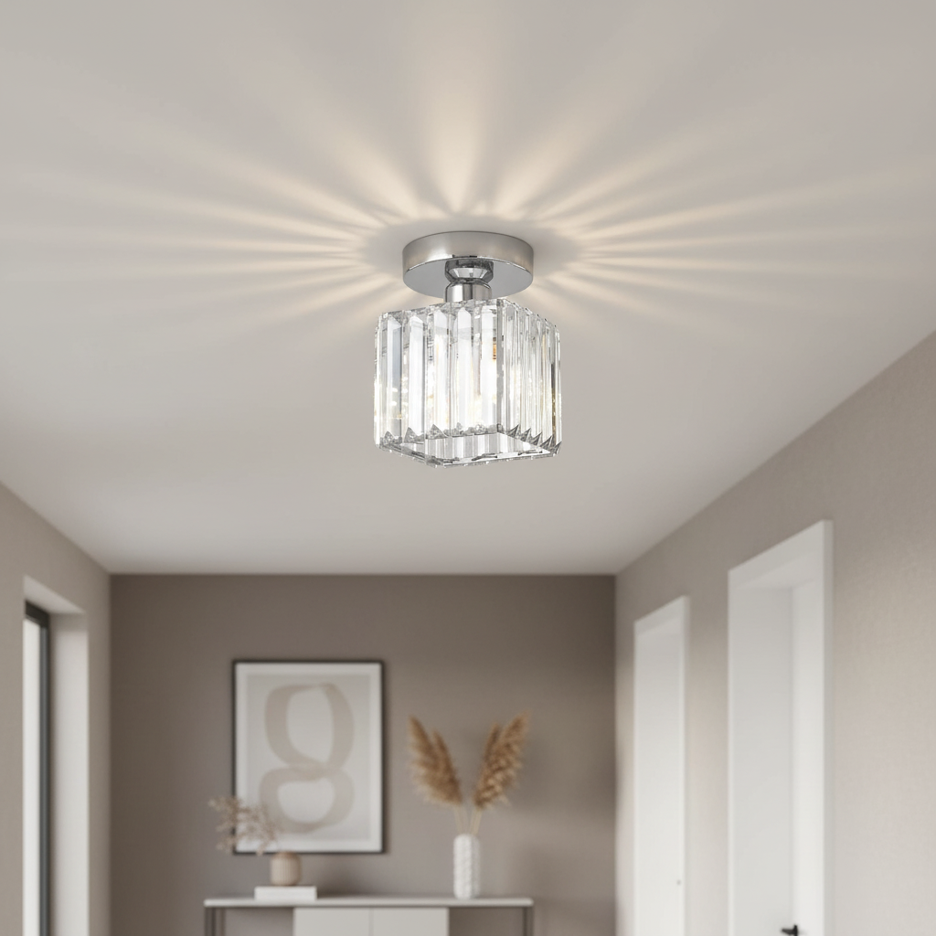 Flush Mount Ceiling Light with Crystal Shade for Hallway and Living Room