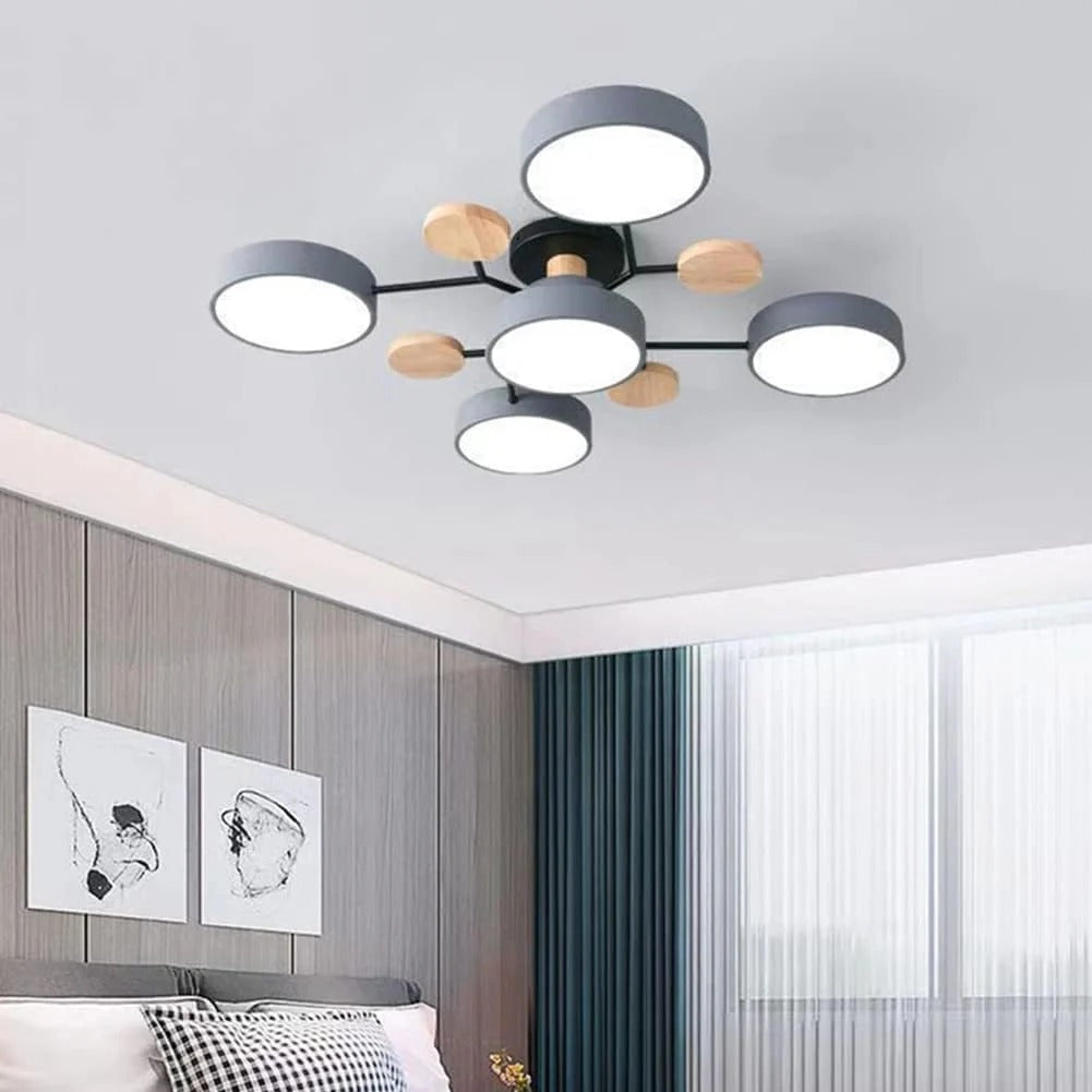 Round Iron Semi-Flush Ceiling Light - LED Chandelier Fixture