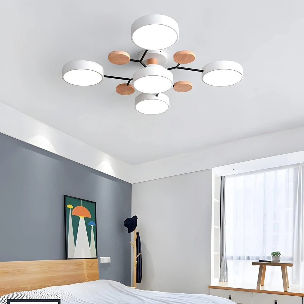 Round Iron Semi-Flush Ceiling Light - LED Chandelier Fixture