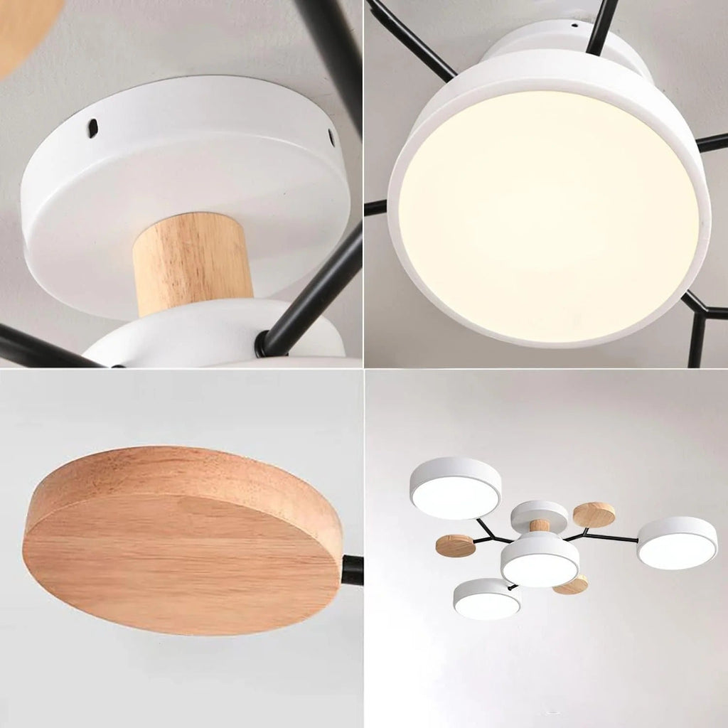 Round Iron Semi-Flush Ceiling Light - LED Chandelier Fixture