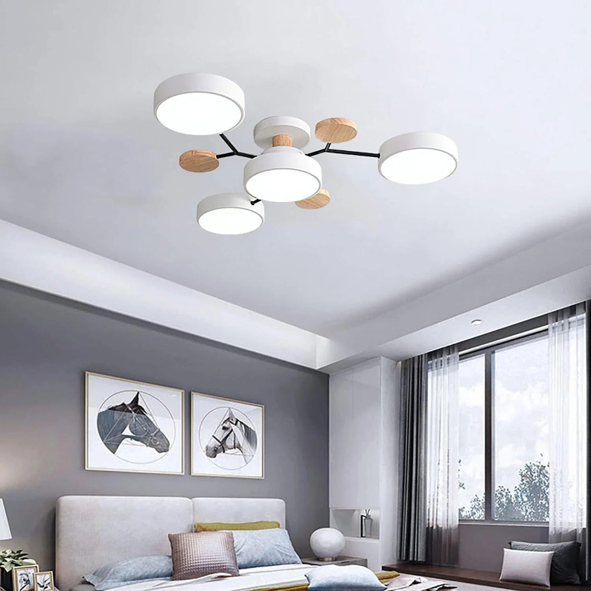 Round Iron Semi-Flush Ceiling Light - LED Chandelier Fixture