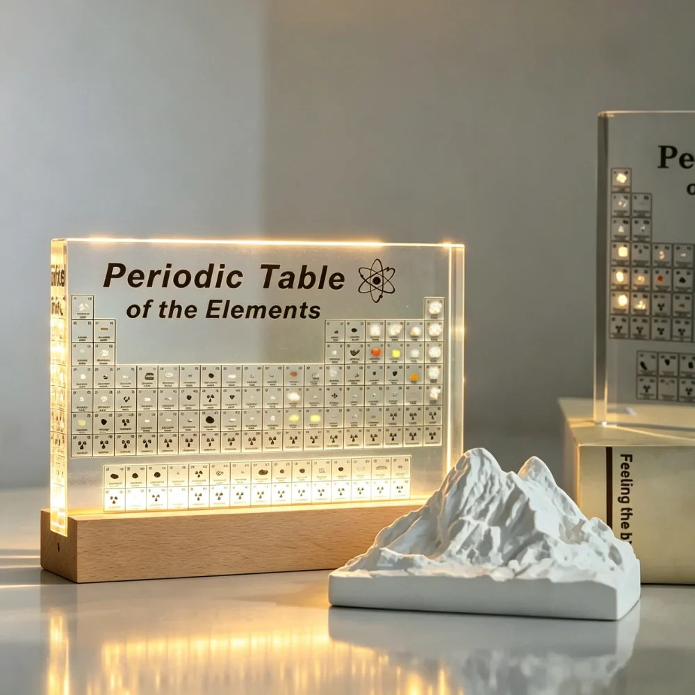 Periodic Table Display with 83 Real Elements - LED Illuminated Acrylic Case