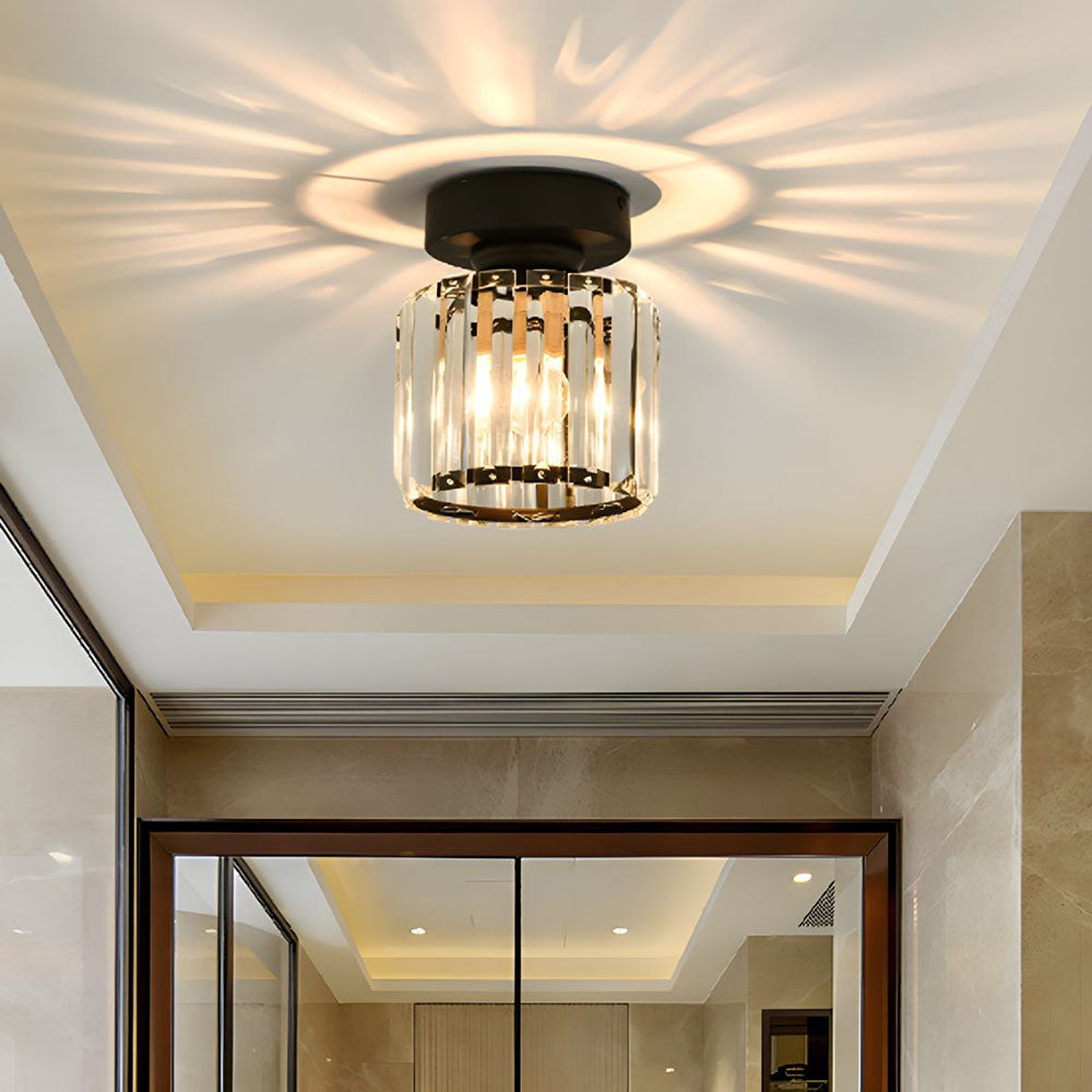 Flush Mount Ceiling Light with Crystal Shade for Hallway and Living Room