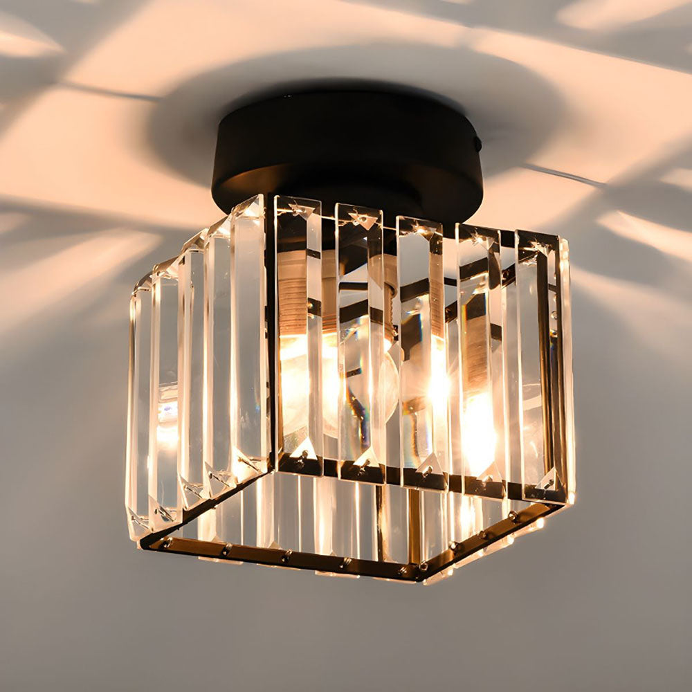 Flush Mount Ceiling Light with Crystal Shade for Hallway and Living Room