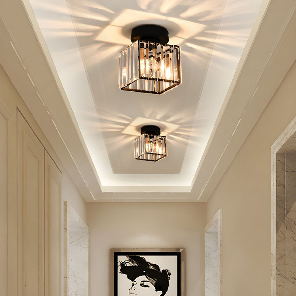 Flush Mount Ceiling Light with Crystal Shade for Hallway and Living Room