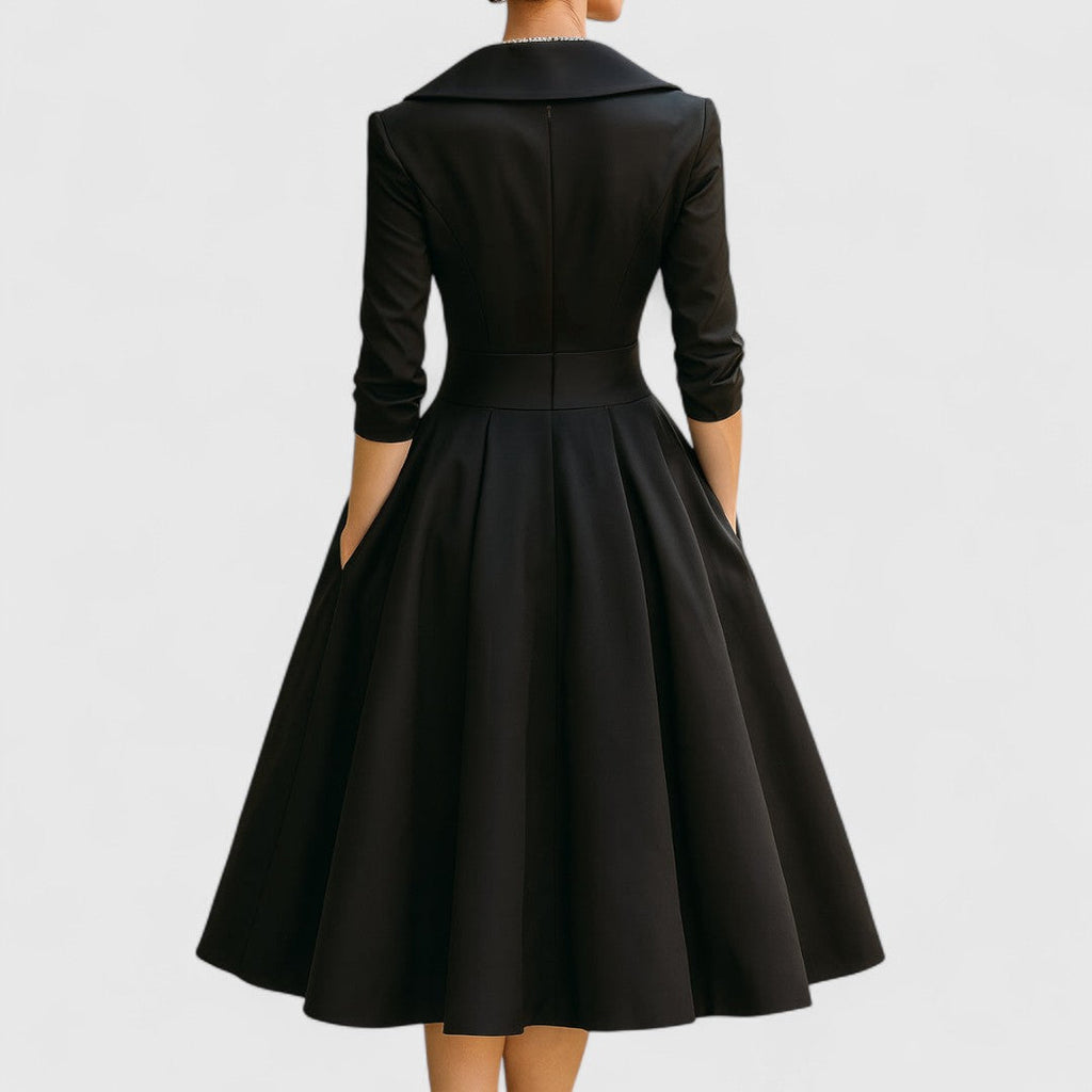 Women's Midi Dress with V-Neck and Wrap-Style Waist