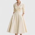 Women's Midi Dress with V-Neck and Wrap-Style Waist