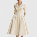 Women's Midi Dress with V-Neck and Wrap-Style Waist