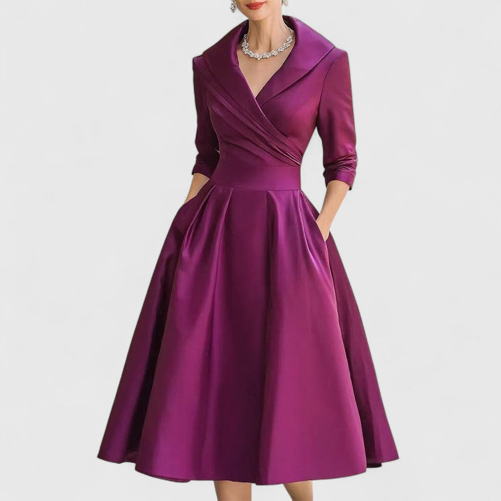 Women's Midi Dress with V-Neck and Wrap-Style Waist