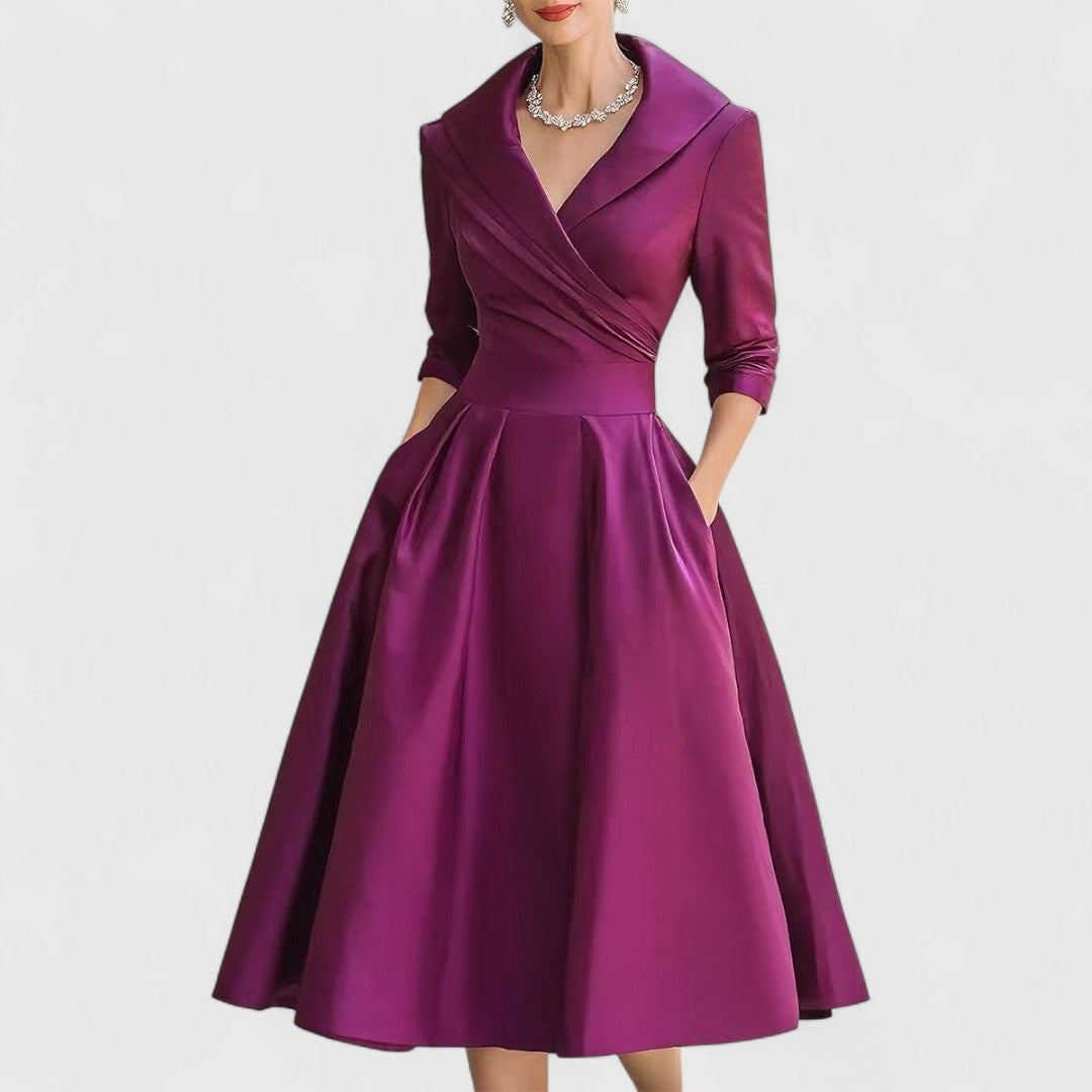 Women's Midi Dress with V-Neck and Wrap-Style Waist