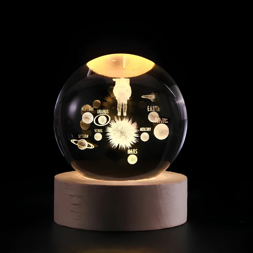 3D Engraved Crystal Ball Night Light – Wood & Glass LED Lamp