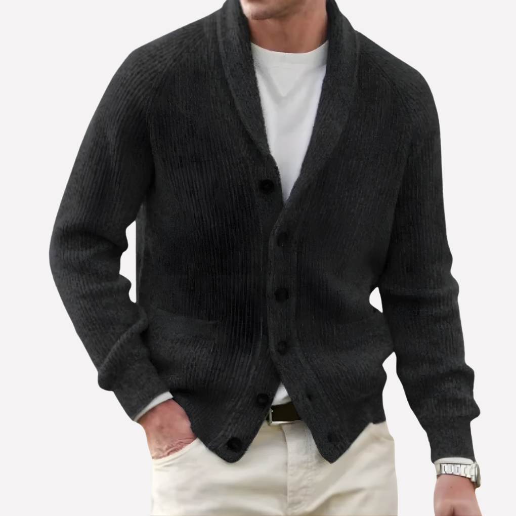 Men's Shawl Collar Cardigan with Button Front and Pockets