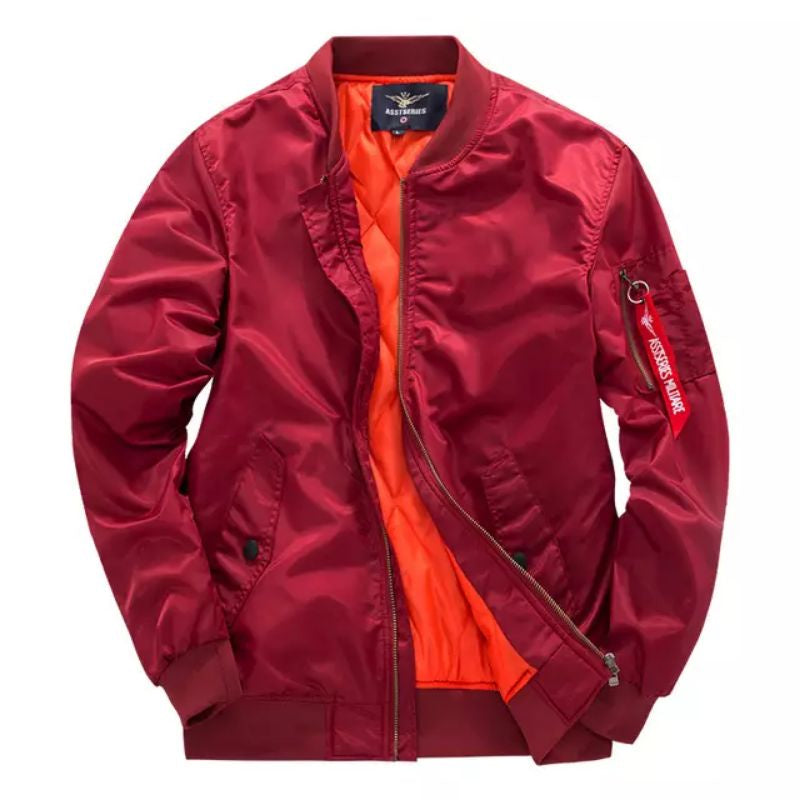 Men's Quilted Bomber Jacket with Zip Closure and Pockets