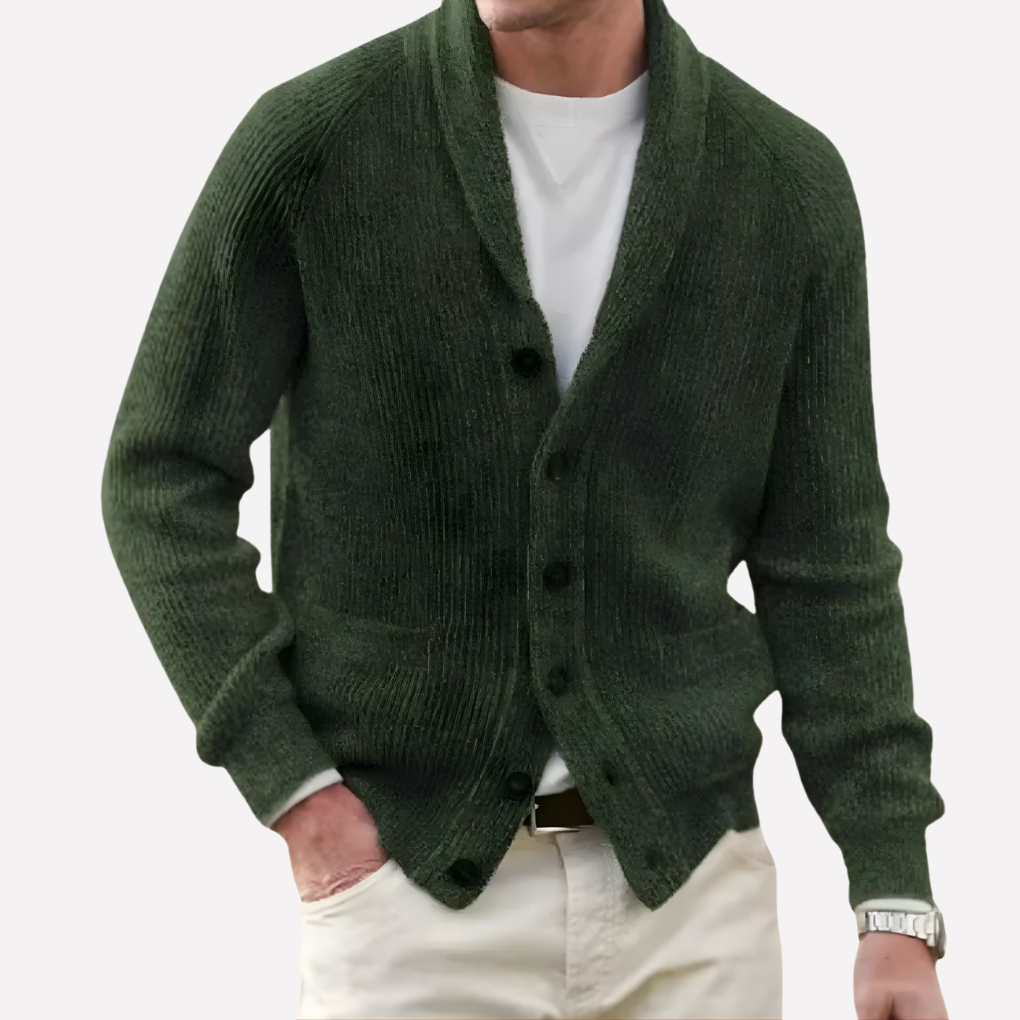 Men's Shawl Collar Cardigan with Button Front and Pockets
