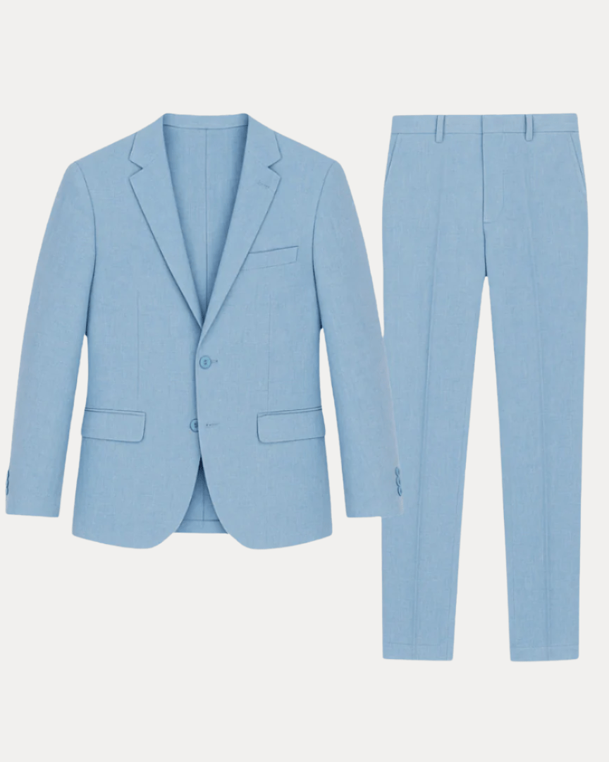 Men's Slim Fit Linen Suit, Single-Breasted Two-Button Jacket & Trousers