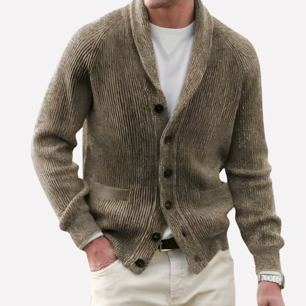 Men's Shawl Collar Cardigan with Button Front and Pockets