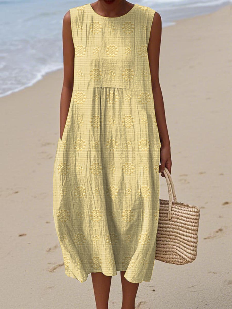 Women's Sleeveless Midi Dress with Pattern Print