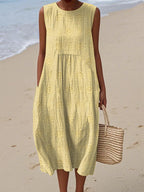 Women's Sleeveless Midi Dress with Pattern Print