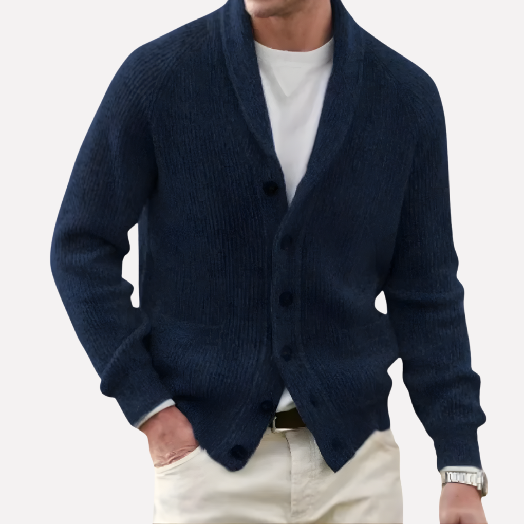 Men's Shawl Collar Cardigan with Button Front and Pockets