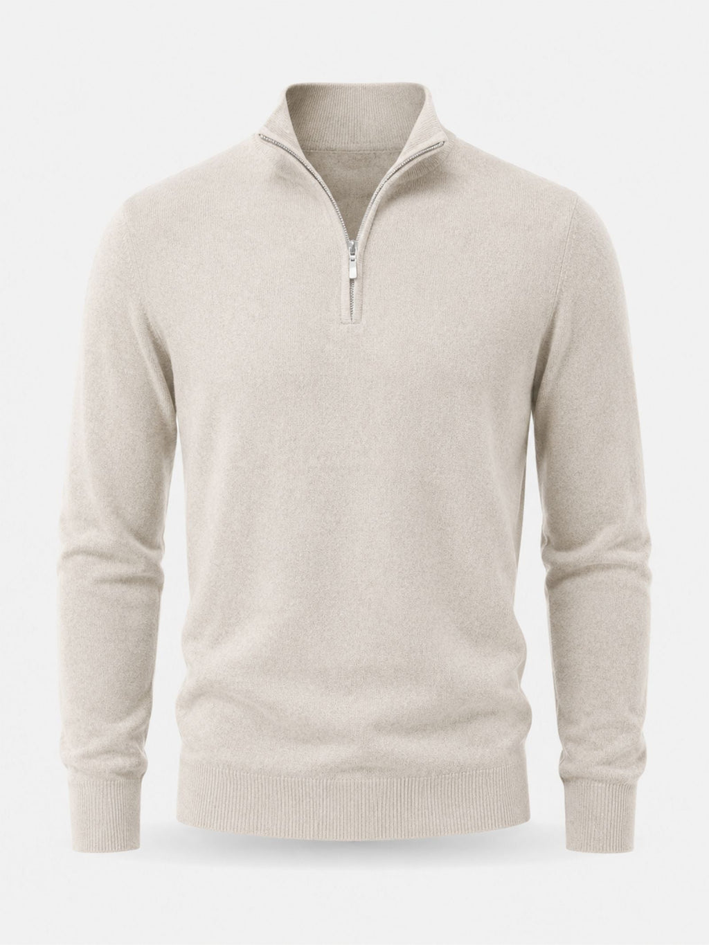 Men's Zip-Up Sweater with Stand-Up Collar, Ribbed Cuffs