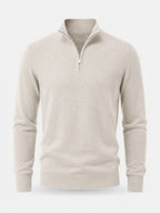Men's Zip-Up Sweater with Stand-Up Collar, Ribbed Cuffs