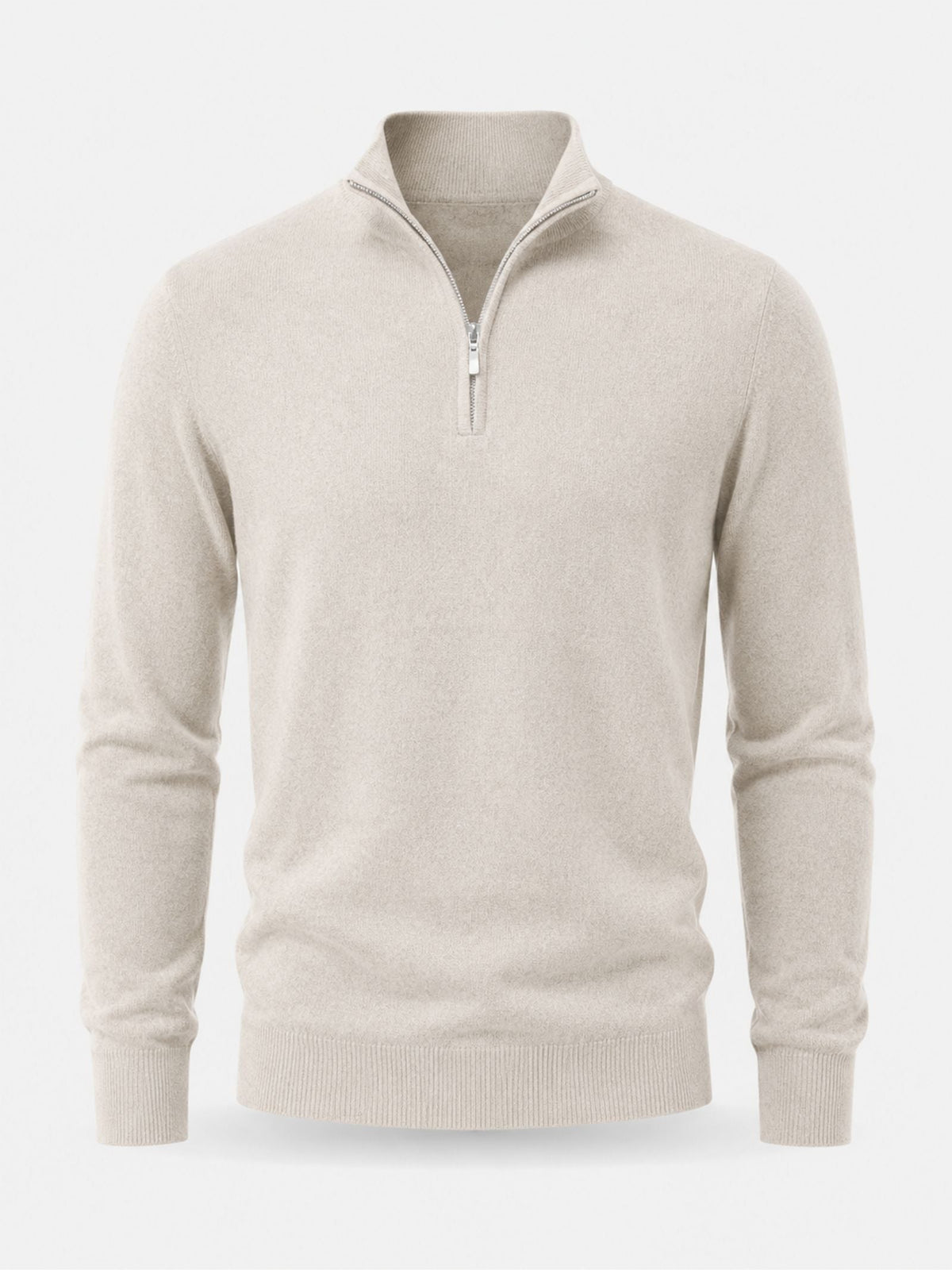 Men's Zip-Up Sweater with Stand-Up Collar, Ribbed Cuffs