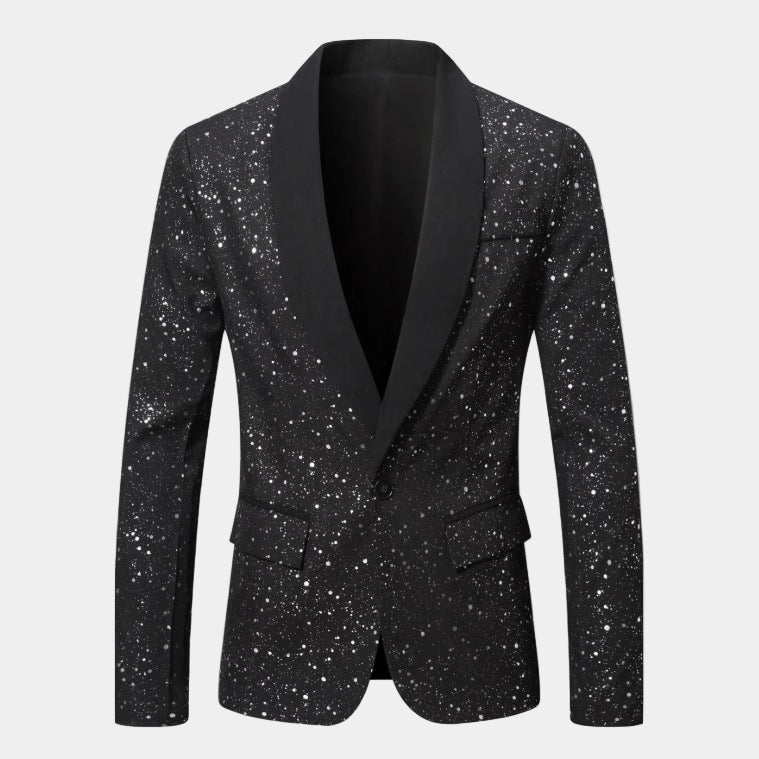 Men's Glitter Sequin Blazer with Satin Shawl Collar